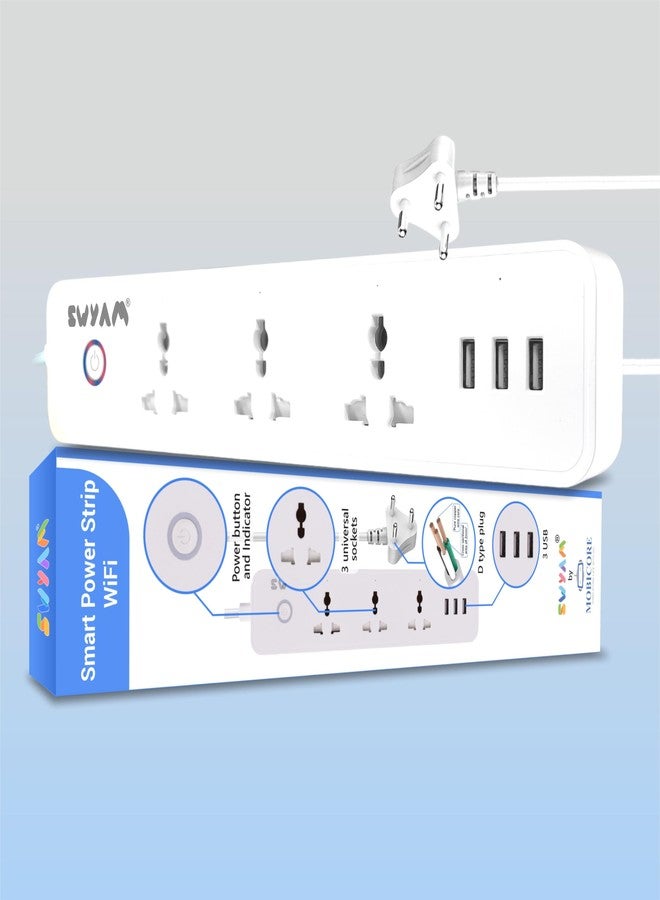 SWYAM شريط طاقة ذكي SWYAM® 4 في 1 مزود بتقنية واي فاي وسلك بطول مترين، صنع في الهند (ضمان لمدة عام)، يعمل بجهد 240 فولت تيار متردد، لا يتطلب جهاز تحكم مركزي، يدعم مساعدي أليكسا وجوجل - Image 1